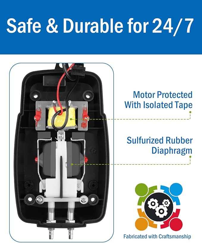 AquaMiracle All-in-One Koi Pond Aerator for Outdoor Ponds up to 1000 Gallons, Pond Air Pump Pond Aeration System with Double Outlet Airline Tubing Air Stones Check Valves