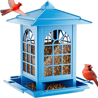 Birdream Bird Feeders for Outdoors Hanging, Classic Courtyard Design Fun Assembly 3.5LB Large Bird Feeder, Attracting Wild Birds Cardinals Goldfinches Sparrows - Blue