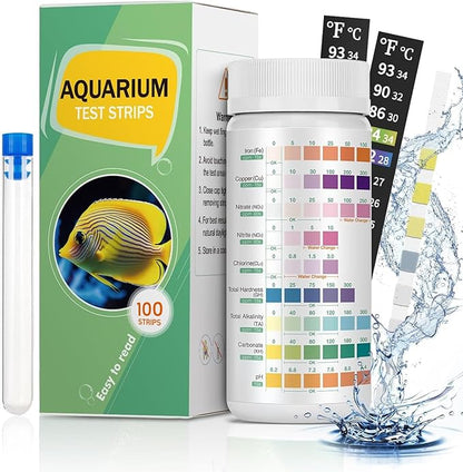 Pawfly 9 in 1 Aquarium Test Kit, Fish Tank Test Strips for pH Chlorine Nitrate Nitrite Carbonate Hardness Total Alkalinity Iron Copper, Freshwater Saltwater Test Kit