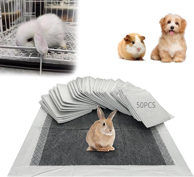 Rabbit Pee Pads, Pet Toilet/Potty Training Pads, 50PCS All Absorb & Odor Control Disposable Cage Liners with Quick-Dry Surface for Guinea Pigs Puppy Chinchillas Hamsters Ferrets Hedgehog Cats