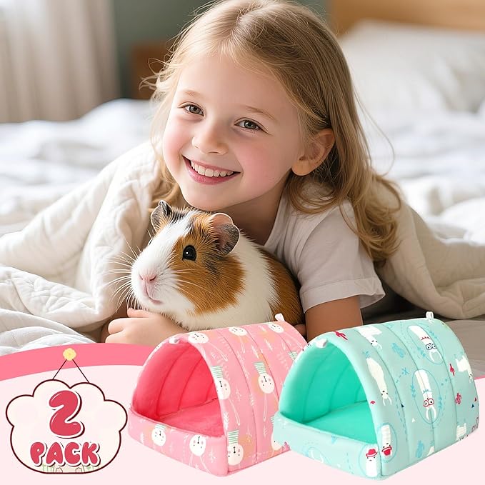 UPINS 2 Pack Guinea Pig Bed, Guinea Pig Hideout Washable Small Animal House Cage Accessories for Dwarf Rabbits Chinchillas Hamsters Hedgehogs Ferrets Bearded Dragons and Rats