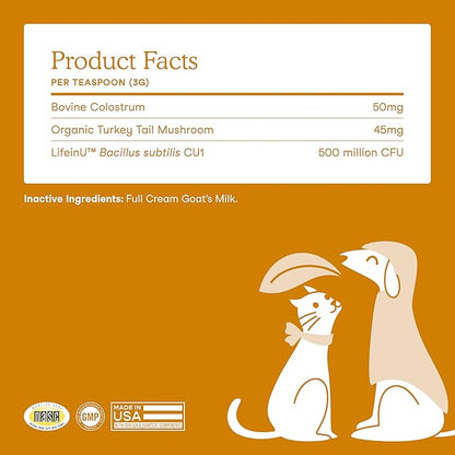 Fera Pets Immune Goat Milk for Dogs & Cats with Colostrum, Organic Turkey Tail Mushroom, & Probiotics - Improves Immune Response - for Picky Eaters - Powder - 60 TSP