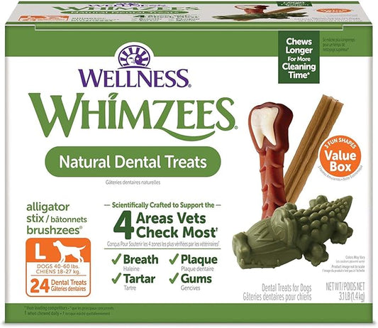 Wellness WHIMZEES Value Box Dog Dental Treats, Natural Chews, Large Size, (24 Count)