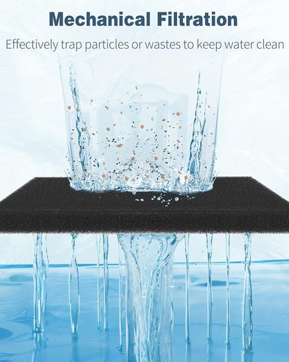 Pawfly Aquarium Bio Sponge Filter Media Pad, 6.3" x 5.5" x 0.78"Filter Foam Sponge Pads Cut-to-Size Foam for Fish Tank Filters Sumps Ponds Hydroponics, 12 Pack