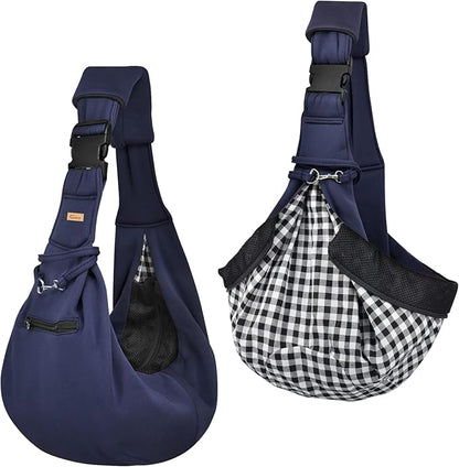 CUBY Dog and Cat Sling Carrier - Hands Free Reversible Pet Papoose Bag - Soft Pouch and Tote Design - Suitable for Puppy, Small Dogs Cats Outdoor (Blue Senior, Adjust Strap 2.0)