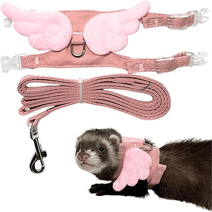 Ferret Harness and Leash with Adjustable Buckle for Small Pets, Soft Breathable Pure Cotton Cloth Walking Vest with Angel Wings for Guinea Pig, Hamster, Baby Rabbit Kitten (Pink)