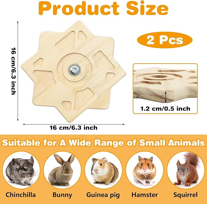 PINVNBY 2 PCS Natural Wooden Chinchilla Chew Toys Rotatable Chinchilla Toy Interactive Teeth Grinding Chew Toy Hanging Chinchilla Cage Accessories for Bunny Rabbit Guinea Pig Hamster Squirrel (Star)
