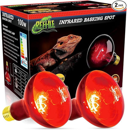 Reptile Heat Lamp Bulb 100W 2PCS, Infrared Heat Emitter Red Heat Lamp for Reptile Amphibian, Infrared Basking Spot Light Bulb