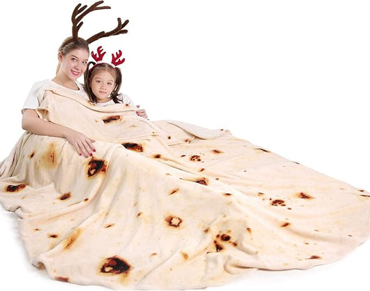 mermaker Burrito Tortilla Taco Blanket 71 inches for Adult Kids, Realistic Tortilla Throw Blanket Funny Gifts for Women Men Teen Boy Girl, Soft Flannel Food Blanket for Christmas Birthday Gifts-Beige