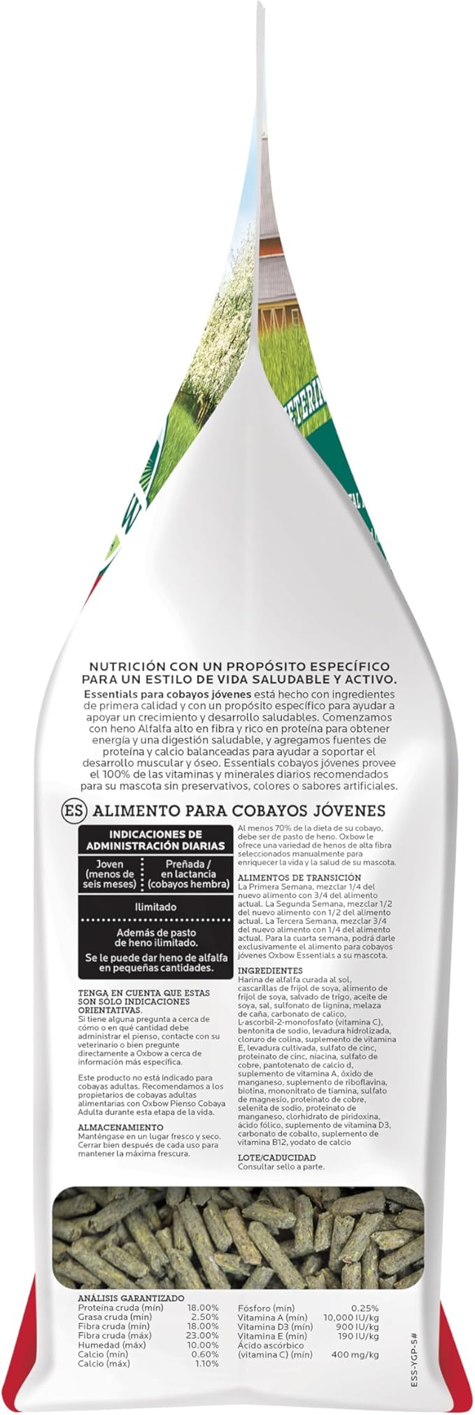 Oxbow Essentials Young Guinea Pig Food, Guinea Pig Pellets Made with Timothy Hay, Stabilized Vitamin C, Small Animal Pet Products, Small Animal Food Made in USA, High Fiber, 5 lb. Bag