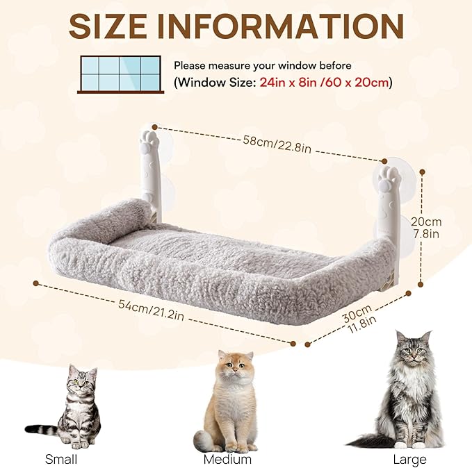 Mewoo 2PC Cat Window Perch, Cordless Window Hammock with Steel Frame and Removable Soft Cover, Embeded Cat Seat with 4 Strong Suction Cups (Grey Cushion Bed, 2 Pack)