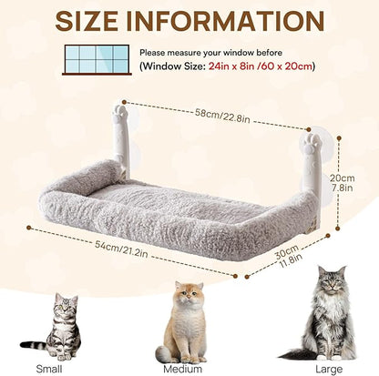 Mewoo 2PC Cat Window Perch, Cordless Window Hammock with Steel Frame and Removable Soft Cover, Embeded Cat Seat with 4 Strong Suction Cups (Grey Cushion Bed, 2 Pack)