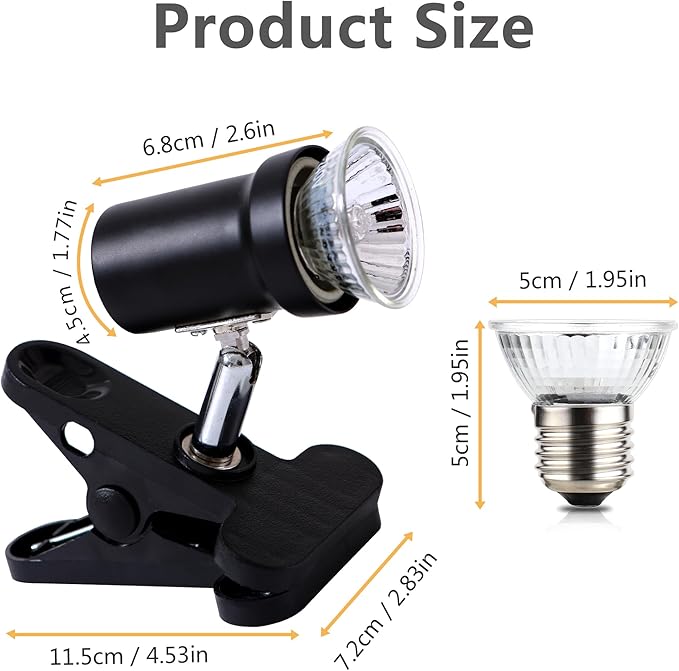 Reptile Heat Lamp, UVA UVB Light for Aquarium Turtle Tank, with 50w Basking Bulb, for Tortoise, Snake, Frog, Lizard, Cockatoo, Chameleon. Halogen, Yellow Light