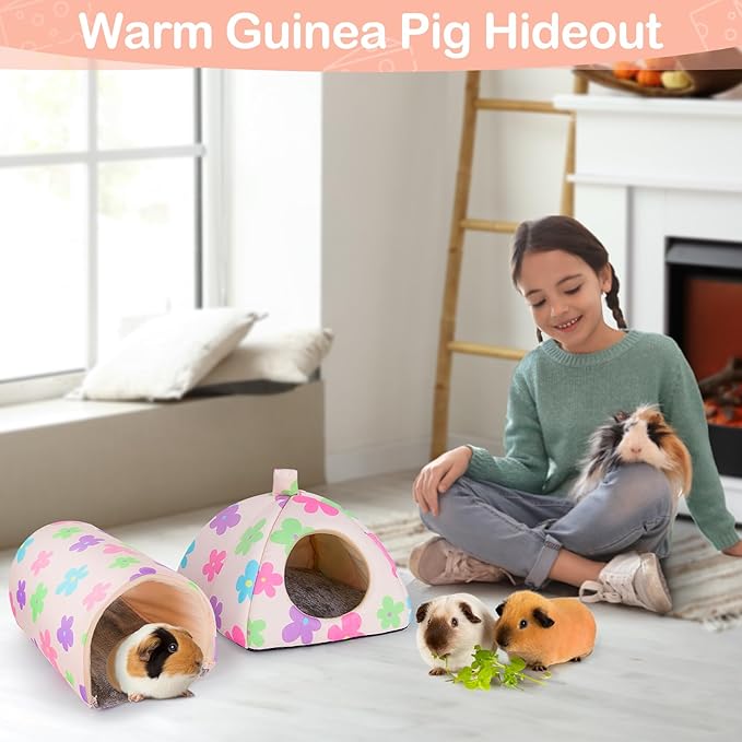 Unicorn Catcher Guinea Pig Hideout and Tunnel, 2 Pack Soft Washable Guinea Pig Bedding Accessories for Cages