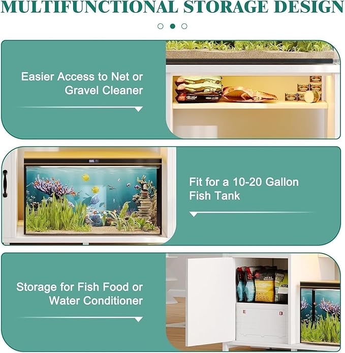 4ever2buy 55-75 Gallon Fish Tank Stand with Power Outlets, LED Light, Heavy Duty Aquarium Stand with Cabinet for Fish Tank Accessories Storage, for Turtle Tank, Reptile Terrarium, 1100LBS, White