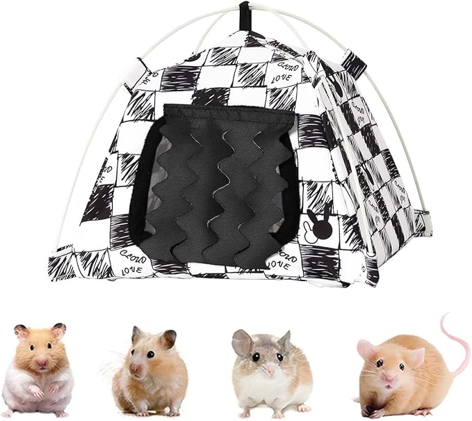 Hamster Mini Tent Hideout, No Bottom Lightweight & Easy to Clean, Rat Bed Without Installing Syrian Hamster Bed House, Suitable for Mouse, Fancy Rat, Chipmunk and Mini Guinea Pig (Black)