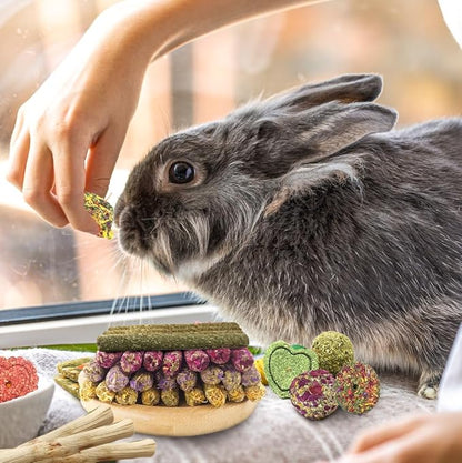 60pcs DIY Rabbit Toys for Bunnies Boredom,Rabbit Toy for Bunnies Boredom Bunny Toys for Teeth, Timothy Stick, Apple Sticks, Sweet Bamboo, for Guinea Pig, Hamster, Chinchilla, Rat, Small Animals
