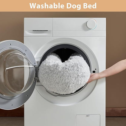 WNPETHOME Calming Dog Bed Cat Bed Donut, Faux Fur Pet Bed Self-Warming Donut Cuddler, Comfortable Round Plush Dog Beds (27 x 27 Inch, Light Grey)