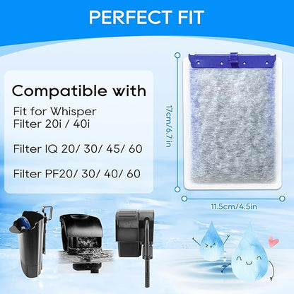 Large Aquarium Filter Cartridges Compatible with Tetra Whisper Bio Bag for Aquariums, Fish Tank Filter Large Fit for Tetra Whisper Filter 20i 40i/ IQ 20 30 45 60/ PF20 30 40 60, 8PCS Filters