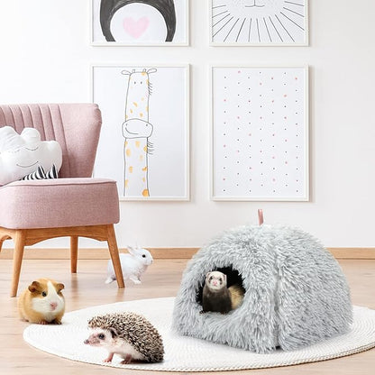 YUEPET Guinea Pig Bed Plush Calming Hideout, Warm Rabbit Hide for Hamsters Hedgehogs Ferrets Dwarf Rabbits and Other Small Animals(Grey)