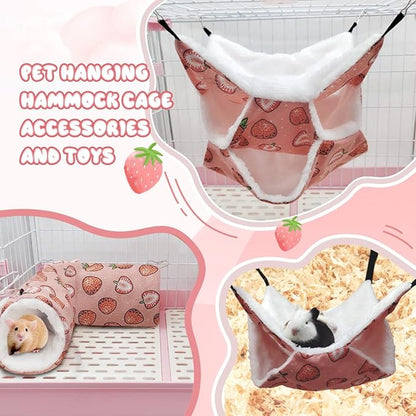 LYART Guinea Pig Rat Ferret Hammock and Warm Bed Small Pet Hideout Tunnel Cave Hanging Bunkbed Hammock Cage Toy for Hamster Sugar Glider Squirrel (5.Three-Layer Hammock)