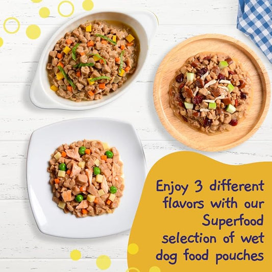 MOOCHIE Soft Wet Dog Food - Superfood Selection - Duck, Salmon & Chicken Liver Flavors - No Artificial Flavors or Preservative -12 x 2.5 oz Pouch