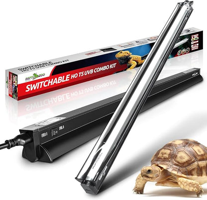 REPTI ZOO Switchable UVB Light for Reptiles, 39W T5 UVB Light Combo Kit for Tropical & Desert Reptile, 34" Terrarium Hood Lamp Fixture with UVB 10.0 Bulb for Bearded Dragon Snake Gecko Lizard Tortoise
