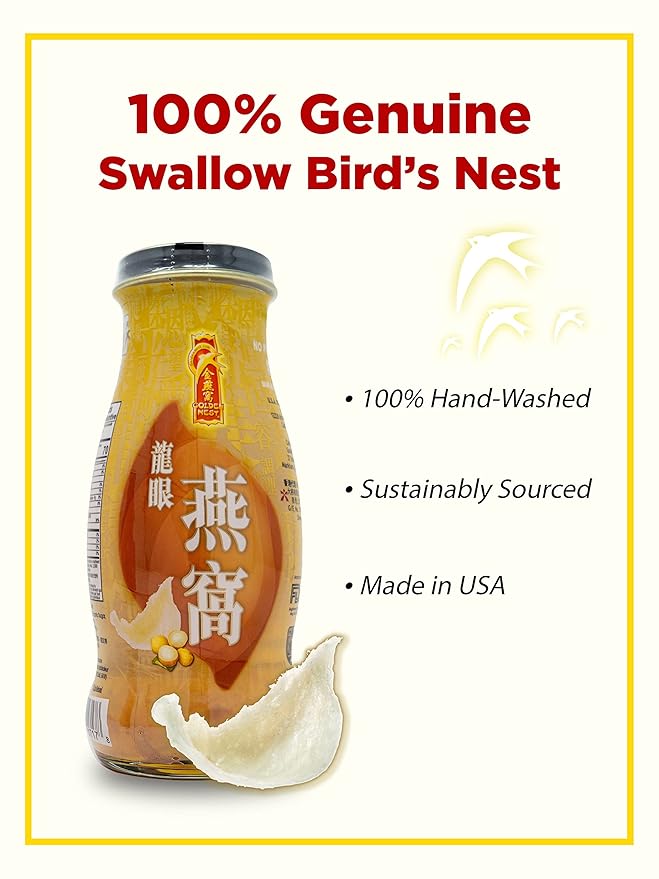Golden Nest Premium Bird Nest Drink, Swallow Bird Nest 100% Natural - Made in USA, (燕窩) 12 bottles x 240 ml (8oz) (Longan)