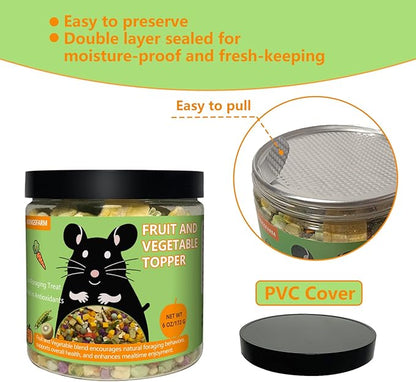 Natural Fruit & Veggie Mix - 6oz Hamster Food Mix, Freeze-Dried Treats for Hamsters, Guinea Pigs, Chinchillas - Supports Healthy Digestion and Teeth,Daily Snack