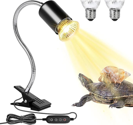 Reptile Tank Accessories, Reptile Heat Lamp with Clamp and 2 Bulb (25W + 50W) , Hermit Crab Heater, Tortoise Habitat Accessories, Turtle Heat Lamp, Reptile Terrarium for Lizard, Hermit Crab, Tortoise