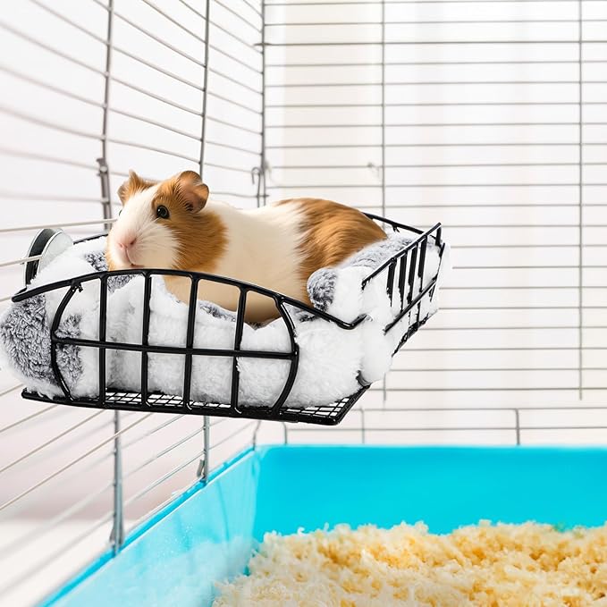 Rat Cage Platform, Metal Basket Rat Hammock with Mat, Hanging Chew Proof Squirrel Cage Bed Platform Accessories, Small Animal Habitat for Hamster, Hedgehog, Chinchilla Pig, Black