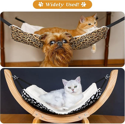 2 Pieces Reversible Cat Hanging Hammock Soft Breathable Pet Cage Hammock with Adjustable Straps and Metal Hooks Double Sided Hanging Bed for Small Dogs Rabbits(Leopard and Dot,L)