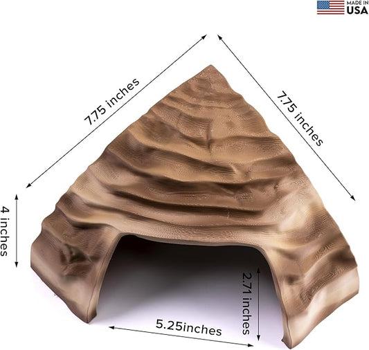 Corner Reptile Cave - Natural-Look Hide for Lizards, Snakes, Bearded Dragons, Turtles, and Tortoises - Durable Habitat Decor - Sandstone