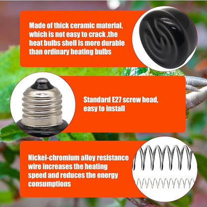 Mini Reptile Heat Lamp, 25w Infrared Ceramic Heat Emitter, No Light Emitting Reptile Heat Bulbs,Ceramic Heat Lamp for Amphibian, Chicken Coop,Cat, Turtle, Snake,Terrarium (1, 100 W)