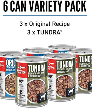ORIJEN Real Meat Shreds Wet Dog Food Variety Pack: Tundra + Original Recipes 12.8oz Cans (6 Count, 3 of Each)