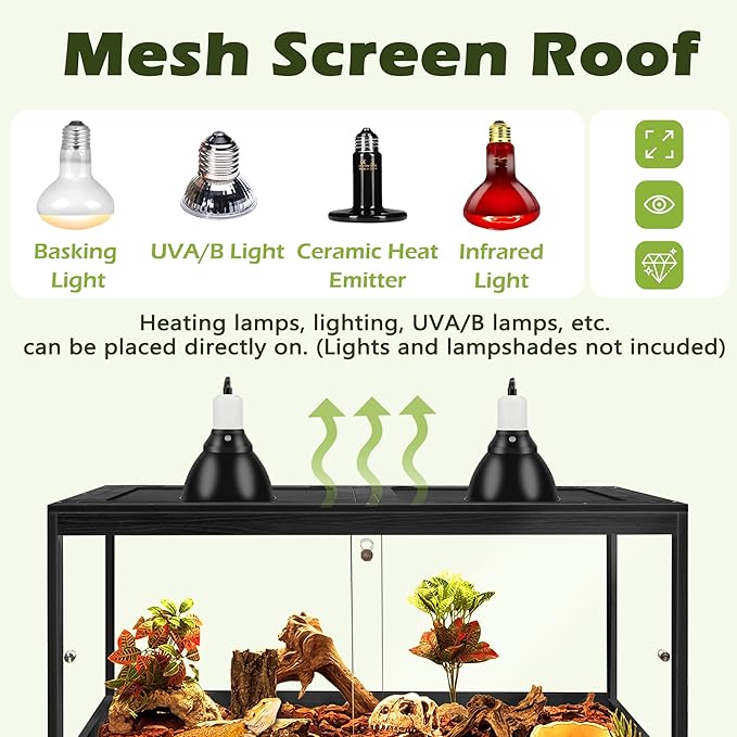 Prolee Reptile Terrarium Tank Up to 78 Gallon, Lizard Tank Bearded Dragon Tank with Metal Mesh Roof Door, Snake Tank with Lock Design (Black, 81 Gallon Volume, 48 Inch Length)