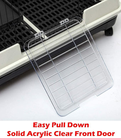 Deluxe 4-Level in/Outdoor Rabbit Hutch Cage Double Large Front Doors Ferret Squirrel Chinchilla Paw Safe Solid Platform Ramp Mesh Floor Pull Out Leakproof Easy Clean 2-Inch Deep Tray Lockable Casters