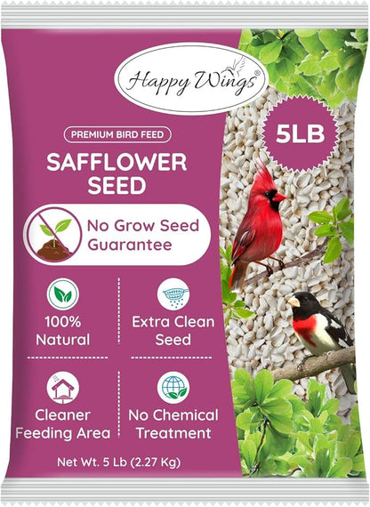Safflower Seeds Wild Bird Food - 5 Pounds I No Grow Seed I Bird Seed for Wild Birds