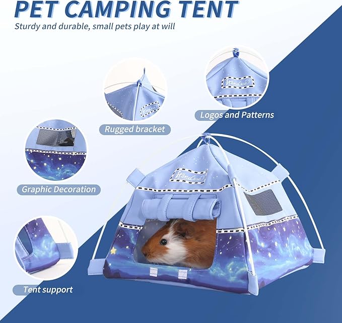 Hamster Mini Camping Tent Hideout, Syrian Hamster Tent House Rat Bed Without Installing, Lightweight & Easy to Clean, Suitable for Mouse, Fancy Rat, Chipmunk and Mini Guinea Pig (Blue)
