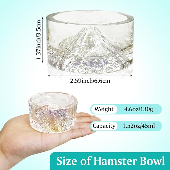 BNOSDM 2Pcs Hamster Food and Water Bowl Mountain Fuji Style Glass Drinking Dwarf Hamster Feeder Anti-Turning Dish for Syrian Hamsters Gerbils Mice Rats or Other Similar-Sized Pets (Colorful)