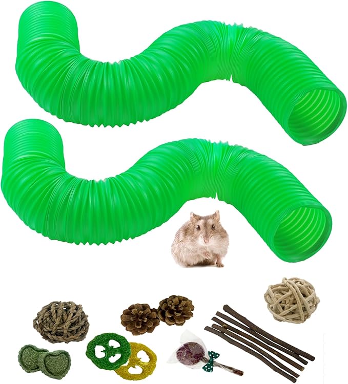 Plastic Hamster Tunnels,Ferrets Foldable Exercising Training Tunnels Hamsters Hideout Tube,Collapsible Pet Tunnel,Small Animals Cage Accessories for Mouse Rat Gerbils Rats Mice(Green)