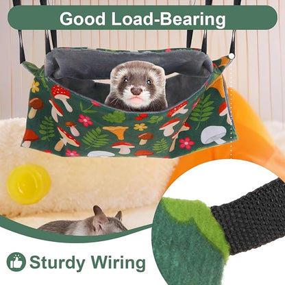 4 Pack Ferret Hammock for Cage, Small Animal Hammock Set with Mushroom Pattern, Rat Hammocks Washable Cozy Hanging Bed for Chinchilla Guinea Pig Hamster Sugar Glider Squirrel