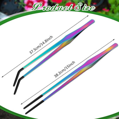 Lasnten 2 Pcs Extra Long Stainless Steel Reptile Feeding Tongs with Rubber Tip Bearded Dragon Aquarium Straight and Curved Long Tweezer Terrarium Feeder Tool for Tank (15 Inch,Colorful)