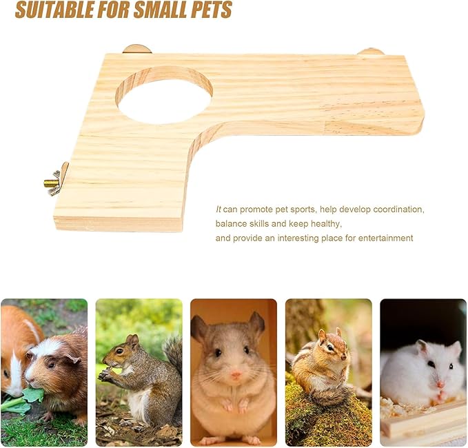 Squirrel Gerbil Chinchilla and Dwarf Hamster L-Shaped Pedal Wooden Platform, 3 Pieces of Natural Wooden Parrot HamsterStanding and Jumping Board,for Rat Activity Chinchilla Bird Cage Accessories (H01)