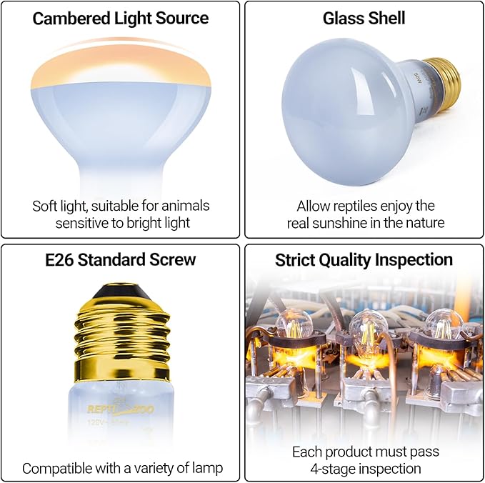 REPTI ZOO Reptile Heat Lamp, 2 Pack 50W Daylight Basking Spot Lamp for Reptiles UVA Daylight Heating Lamp Bulb Basking Light for Bearded Dragon, Tortoise, Geckos, Chicken