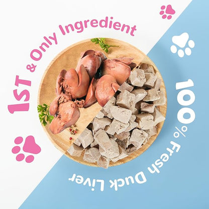 Freeze Dried Duck Liver Cat Treats, Dog Liver Treats, High Protein Snack for Dogs, Cats, Healthy Single Ingredient, Rawhide Free, Grain Free, 4.6 oz