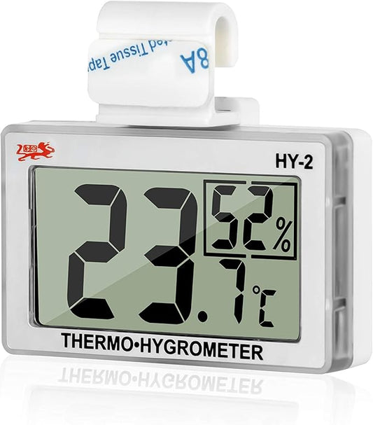 Digital Reptile Thermometer Hygrometer with Hook & Adhesive, LCD Display Temperature Humidity Gauge for Reptile Tanks, Terrariums, Bearded Dragon, Hermit Crab Accessories (-10℃~+50℃/20%-90% RH)