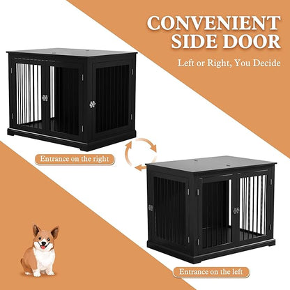 Furniture Style Dog Crate with Cushion, Dog Kennel Medium, Pet Crates, Dog Cage for Small and Medium Dogs, Decorative Dog Kennel with Flip-top Plate, Chew-Proof Metal Bars, Black