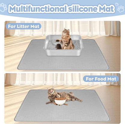Cat Litter Mat, Extra Large 40" x 28" Silicone Mat Litter Trapping Mat for Scatter Control, Soft on Kitty Paws, Easy to Clean (Gray)