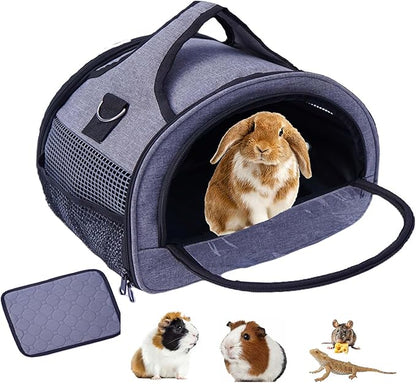Rabbit Carrier, Small Pet Carriers for Guinea Pig Hamster Bird Bunny Bearded Dragon Kitty, Animal Bag with Stable Handle and Waterproof Pad, Easy Travel and Vet Visit-Small